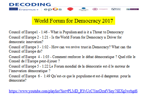 Topics debated at the World Forum for Democracy